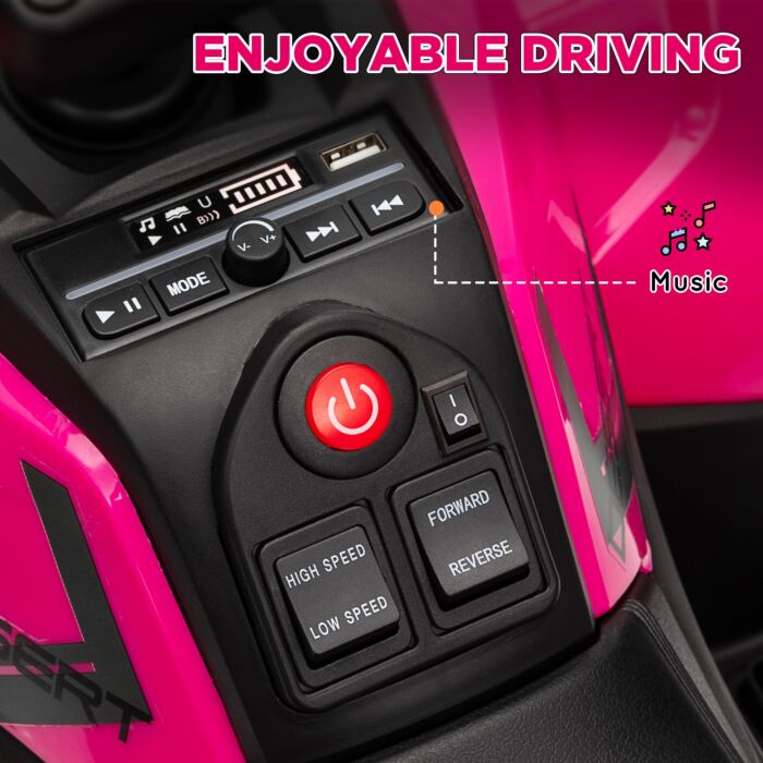 Aiyaplay 12v Kids Electric Ride On Atv, Battery Powered Quad Bike W/ Spring Suspension, Forward Backward, Storage Basket - Pink