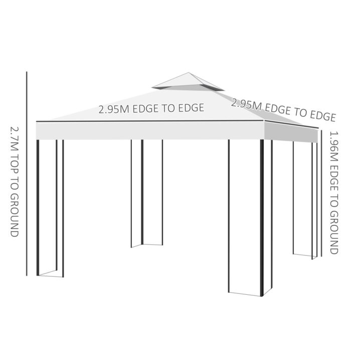 Outsunny 3 X 3m Outdoor Garden Steel Gazebo With 2 Tier Roof, Patio Canopy Marquee Patio Party Tent Canopy Shelter Vented Roof Decorative Frame Cream
