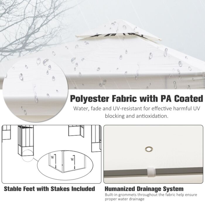 Outsunny 3 X 3m Outdoor Garden Steel Gazebo With 2 Tier Roof, Patio Canopy Marquee Patio Party Tent Canopy Shelter Vented Roof Decorative Frame Cream