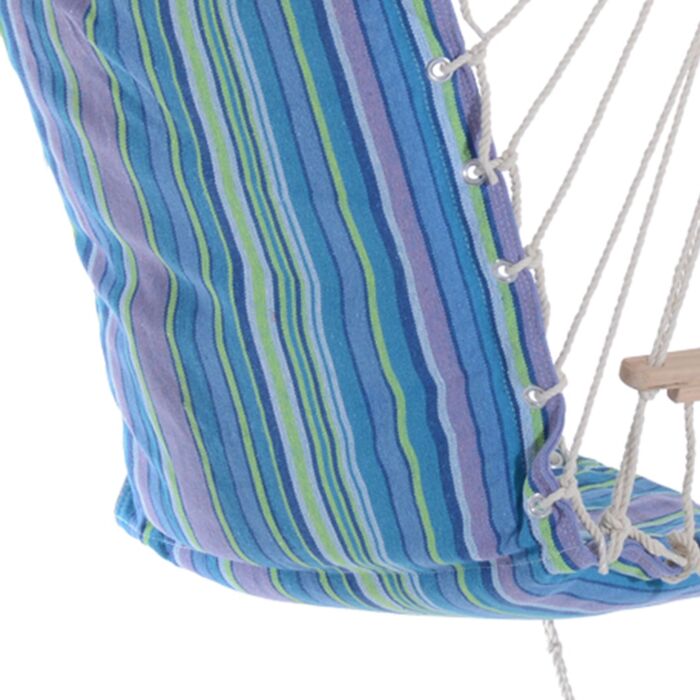Outsunny Outdoor Hammock Hanging Rope Chair Garden Yard Patio Swing Seat Wooden W/ Footrest Armrest Cotton Cloth (blue)