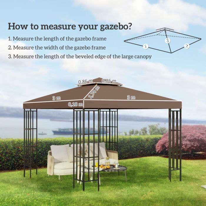 Outsunny 3 X 3(m) Gazebo Replacement Canopies Replacement Cover Spare Part Coffee (top Only)