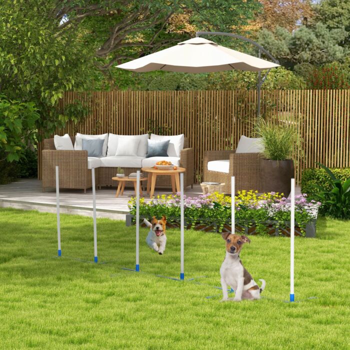 Pawhut Adjustable Dog Agility Training Fun Obstacle Course Set With Weaves Poles And Storage Bag For Backyard Or Park