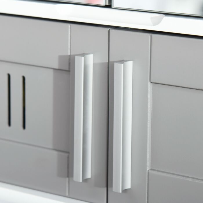 Kleankin Bathroom Mirror Cabinet, Wall Mounted Storage Cupboard With Double Doors And Adjustable Shelf, Bathroom Organizer, Grey