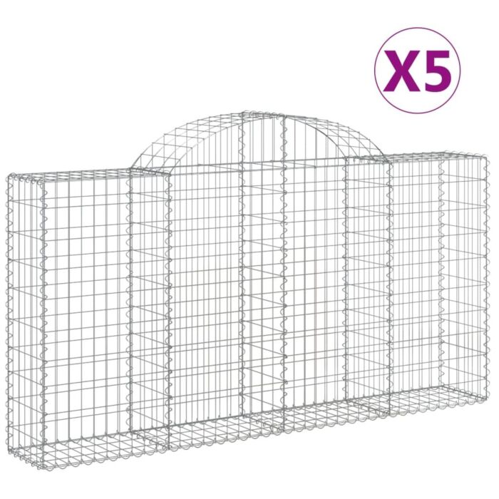 Vidaxl Arched Gabion Baskets 5 Pcs 200x30x100/120 Cm Galvanised Iron