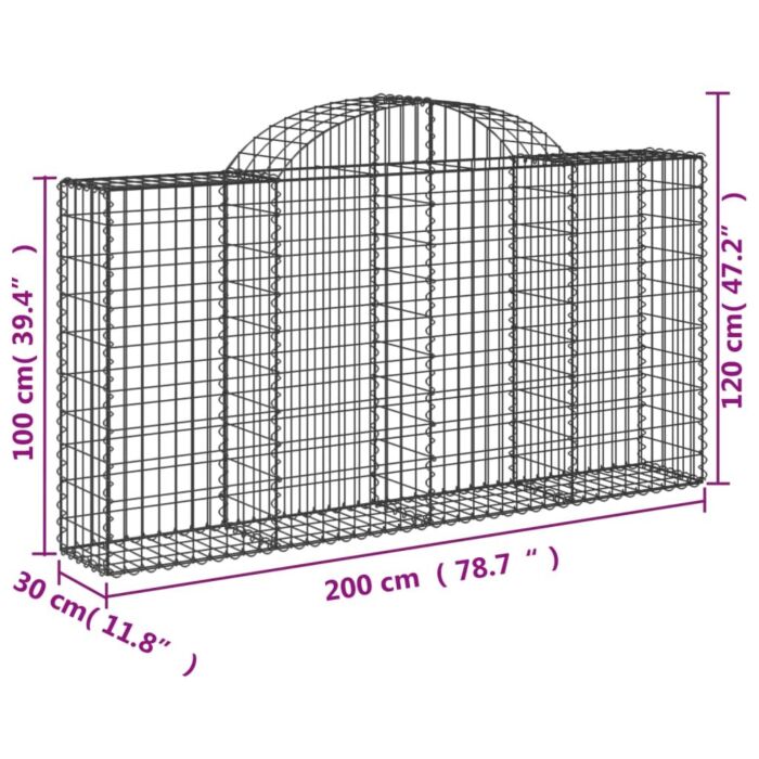 Vidaxl Arched Gabion Baskets 5 Pcs 200x30x100/120 Cm Galvanised Iron