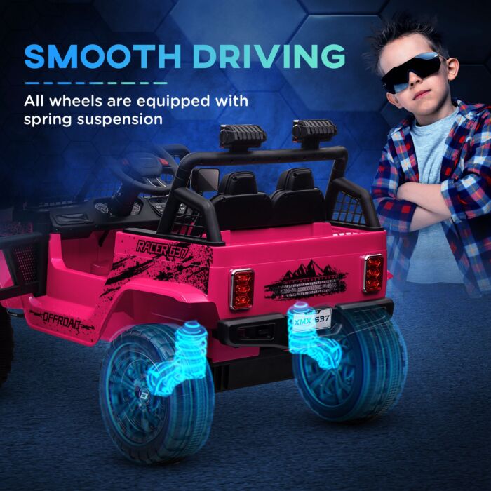 Aiyaplay 12v Battery Powered Kids Ride On Car, Electric Truck W/ Spring Suspension, Remote, Music Horn Lights - Pink