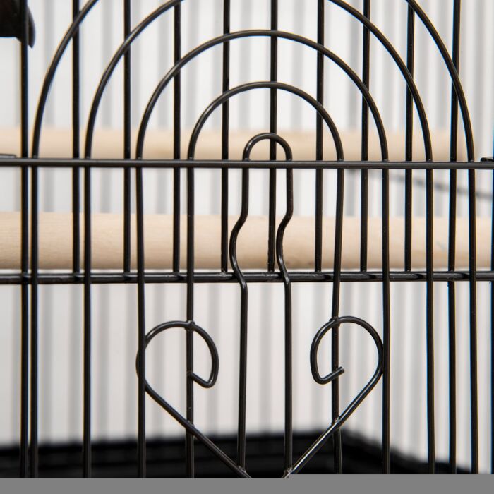 Pawhut Metal Bird Cage With Plastic Swing Perch Food Container Tray Handle For Finch Canary Budgie 50.5 X 40 X 63cm Black