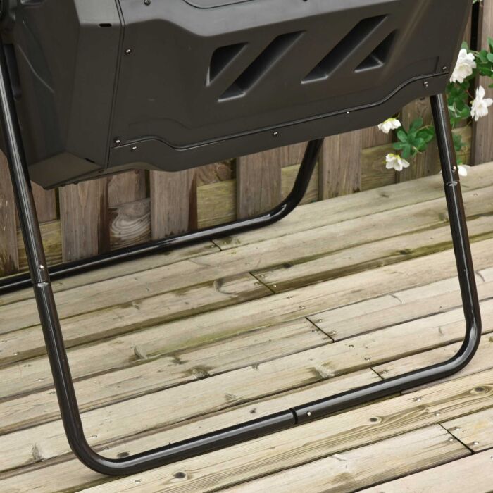 Outsunny 160l Tumbling Compost Bin Outdoor Dual Chamber 360° Rotating Composter W/ Sliding Doors & Solid Steel Frame, Black