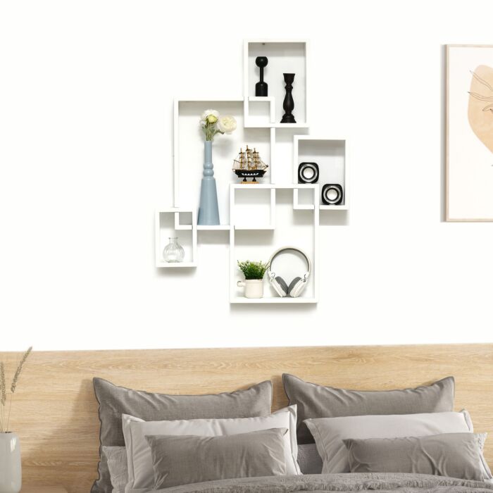 Homcom Floating Shelves, Wall Mounted Interlocking Cube Shelves, Display Wall Shelf, Hallways, White