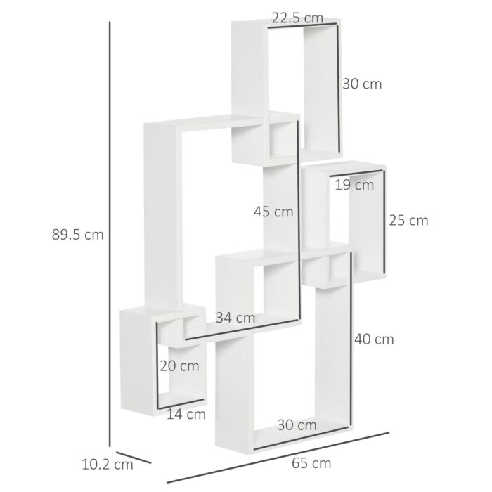 Homcom Floating Shelves, Wall Mounted Interlocking Cube Shelves, Display Wall Shelf, Hallways, White