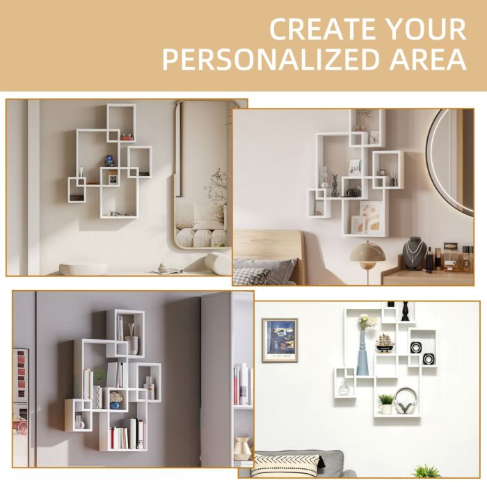 Homcom Floating Shelves, Wall Mounted Interlocking Cube Shelves, Display Wall Shelf, Hallways, White