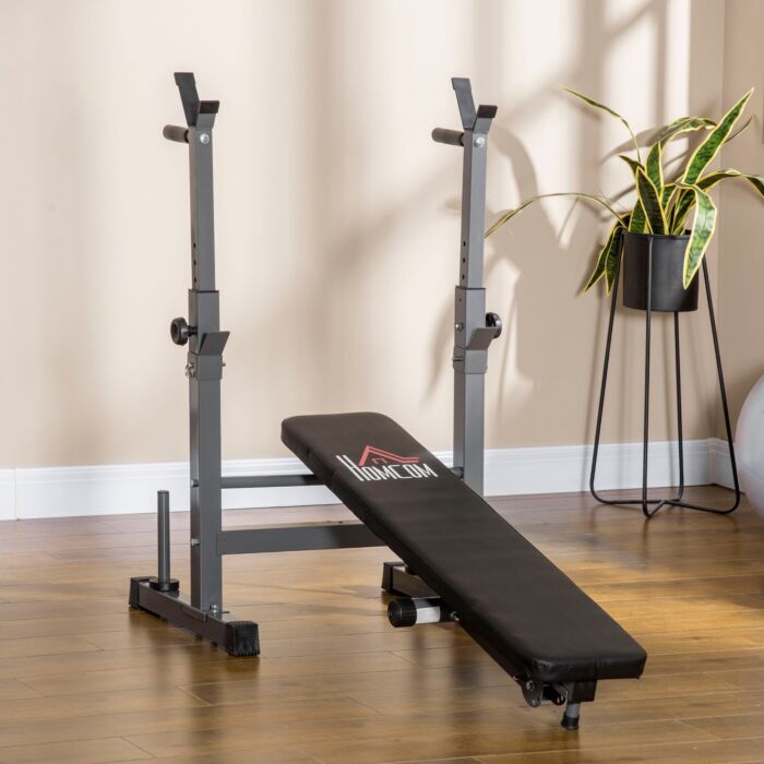 Homcom Adjustable Weight Bench, Foldable Bench Press With Barbell Rack And Dip Station For Home Gym, Strength Training Multiuse Workout Bench