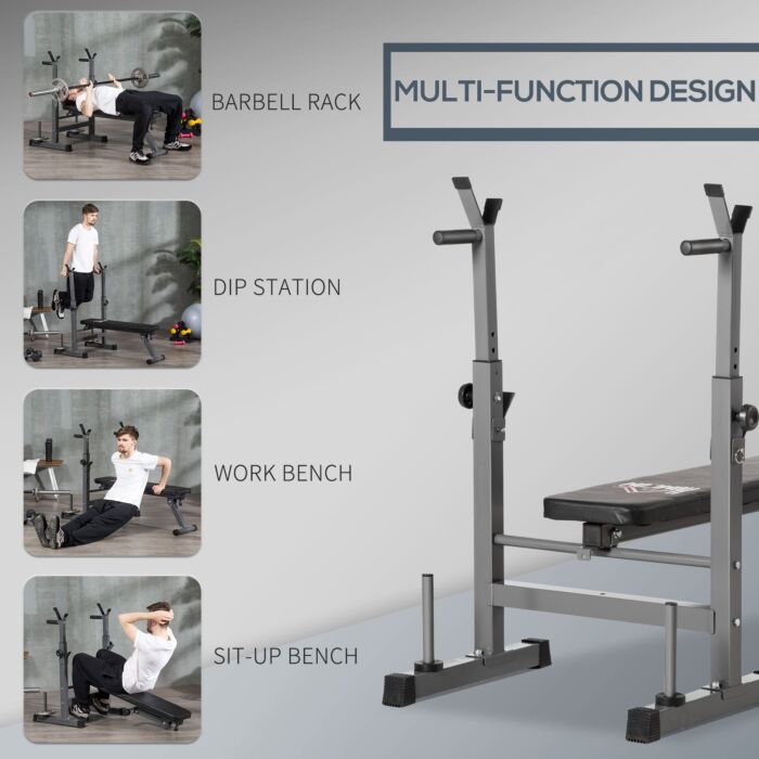 Homcom Adjustable Weight Bench, Foldable Bench Press With Barbell Rack And Dip Station For Home Gym, Strength Training Multiuse Workout Bench