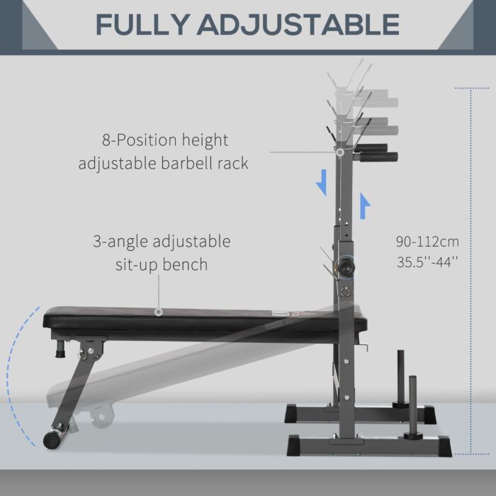 Homcom Adjustable Weight Bench, Foldable Bench Press With Barbell Rack And Dip Station For Home Gym, Strength Training Multiuse Workout Bench