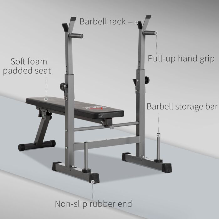 Homcom Adjustable Weight Bench, Foldable Bench Press With Barbell Rack And Dip Station For Home Gym, Strength Training Multiuse Workout Bench