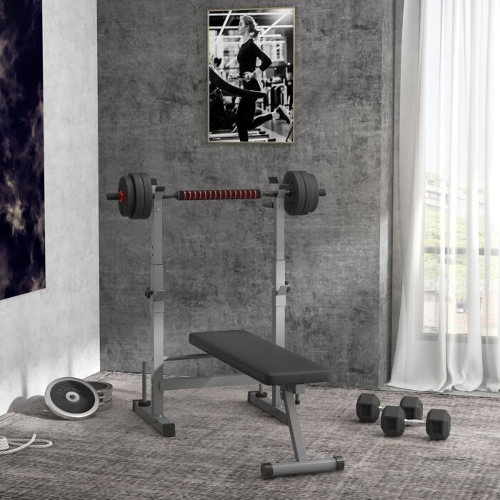Homcom Adjustable Weight Bench, Foldable Bench Press With Barbell Rack And Dip Station For Home Gym, Strength Training Multiuse Workout Bench