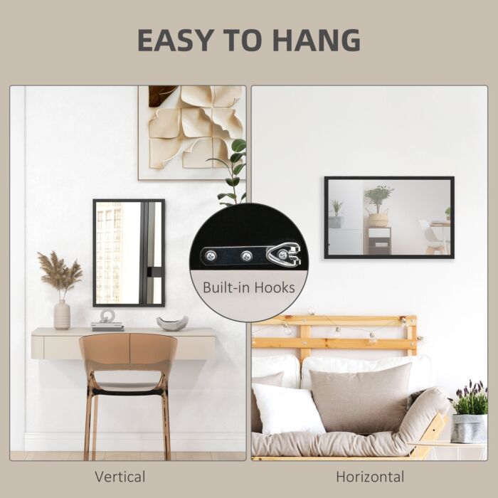 Homcom Wall Bathroom Mirror, 60 X 40 Cm Wall-mounted Mirror, Black