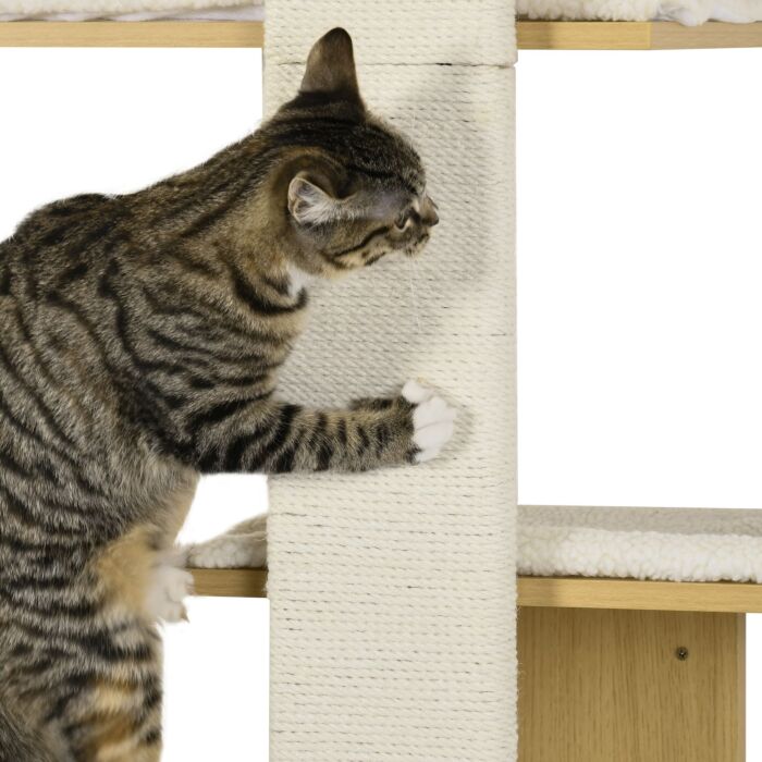 Pawhut Cat Tree For Indoor Cats, 4-layer Wall-mounted Shelf, Kitten Perch Climber Furniture With Cushions And Scratching Board, Oak