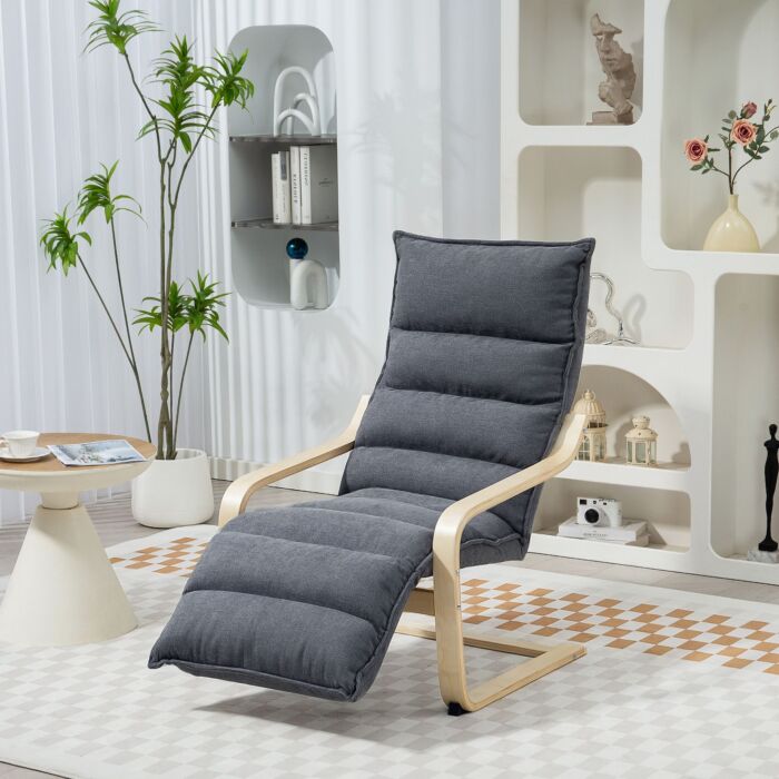Homcom Curved Wooden Accent Chair, With Adjustable Footrest - Drak Grey