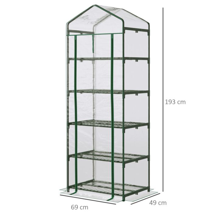 Outsunny 5 Tier Greenhouse Outdoor Flower Stand Pvc Cover Portable Shed Metal Frame Transparent 69 X 49 X 193cm