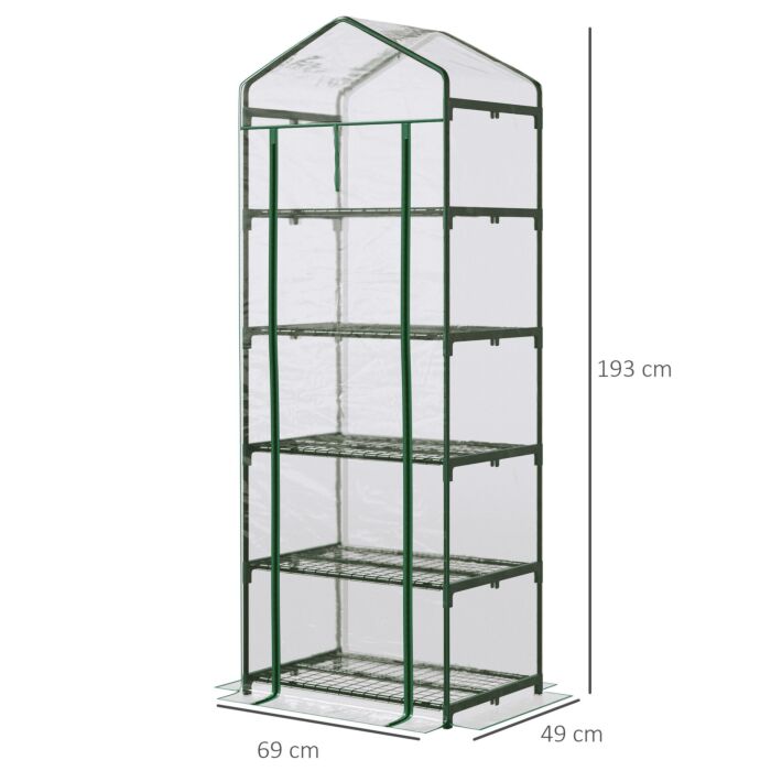 Outsunny 5 Tier Greenhouse Outdoor Flower Stand Pvc Cover Portable Shed Metal Frame Transparent 69 X 49 X 193cm
