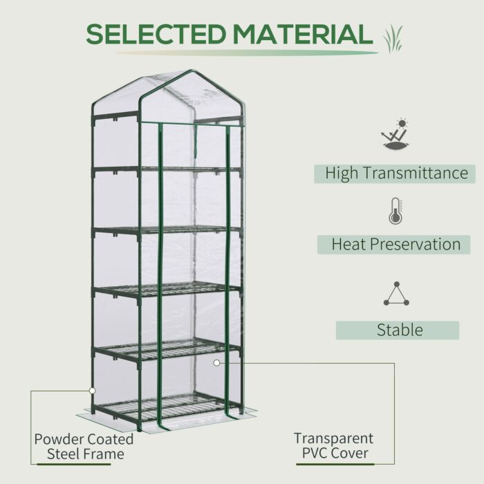 Outsunny 5 Tier Greenhouse Outdoor Flower Stand Pvc Cover Portable Shed Metal Frame Transparent 69 X 49 X 193cm