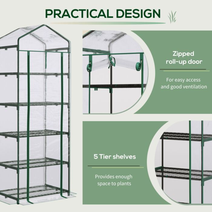 Outsunny 5 Tier Greenhouse Outdoor Flower Stand Pvc Cover Portable Shed Metal Frame Transparent 69 X 49 X 193cm