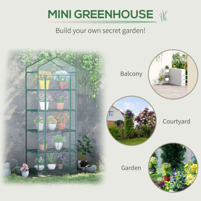 Outsunny 5 Tier Greenhouse Outdoor Flower Stand Pvc Cover Portable Shed Metal Frame Transparent 69 X 49 X 193cm