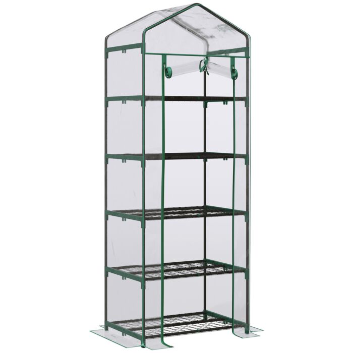 Outsunny 5 Tier Greenhouse Outdoor Flower Stand Pvc Cover Portable Shed Metal Frame Transparent 69 X 49 X 193cm
