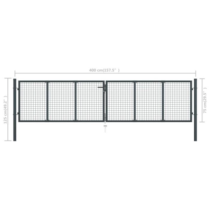 Vidaxl Mesh Garden Gate Galvanised Steel 400x125 Cm Grey
