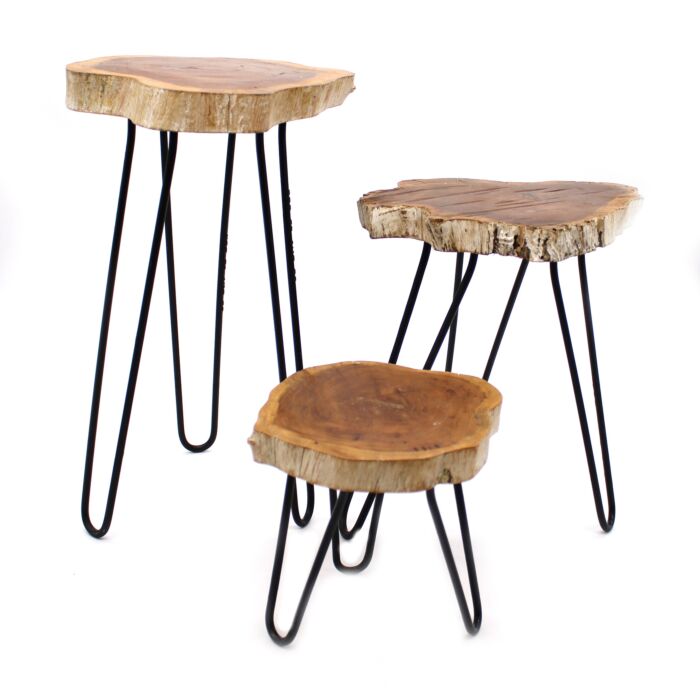 Set Of 3 Gamal Wood Plant Stands - Whitewash