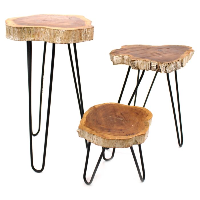 Set Of 3 Gamal Wood Plant Stands - Whitewash
