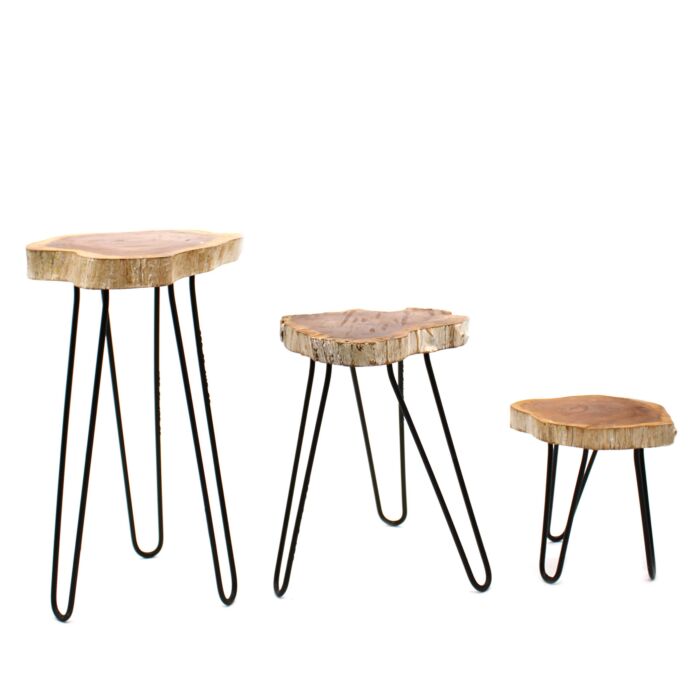 Set Of 3 Gamal Wood Plant Stands - Whitewash