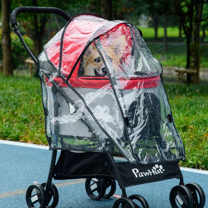 Pawhut Dog Pram Rain Cover, Cover For Dog Stroller Buggy Pushchair For Small Miniature Dogs Cats, With Front Rear Entry