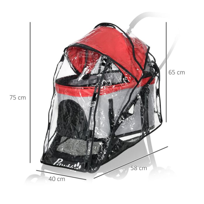 Pawhut Dog Pram Rain Cover, Cover For Dog Stroller Buggy Pushchair For Small Miniature Dogs Cats, With Front Rear Entry