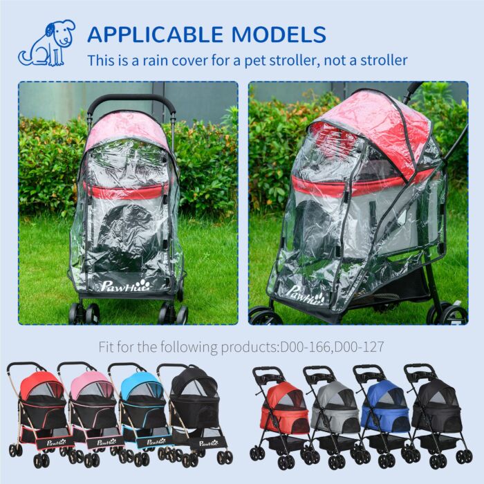 Pawhut Dog Pram Rain Cover, Cover For Dog Stroller Buggy Pushchair For Small Miniature Dogs Cats, With Front Rear Entry
