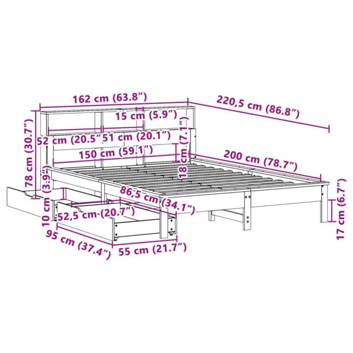 Vidaxl Bookcase Bed Without Mattress White 150x200 Cm King Size Solid Wood Pine