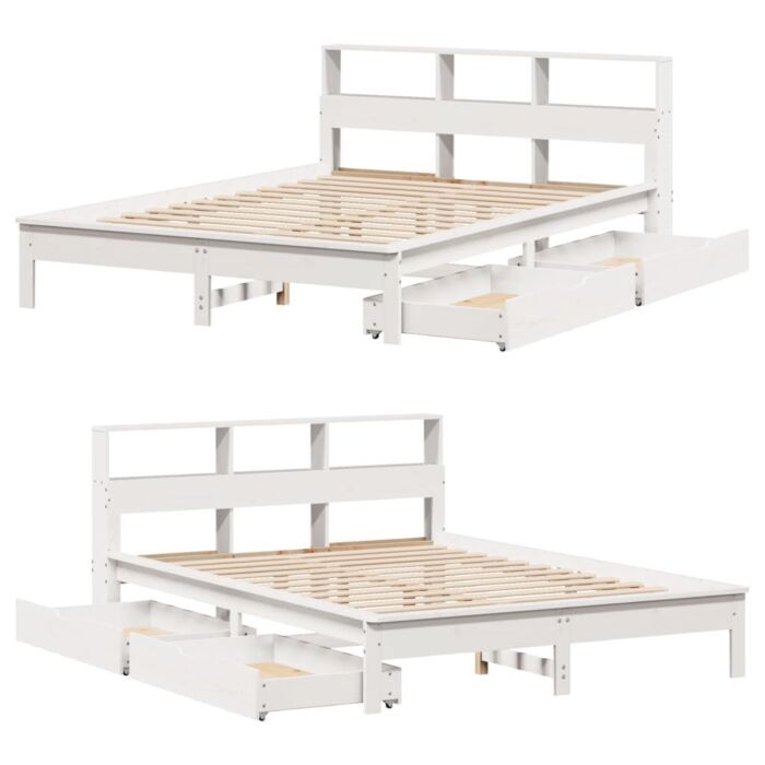 Vidaxl Bookcase Bed Without Mattress White 150x200 Cm King Size Solid Wood Pine