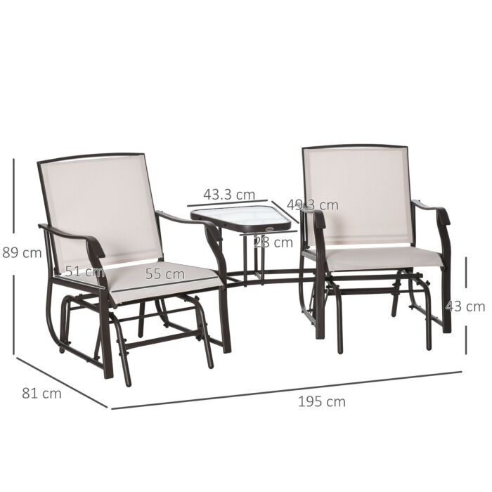 Outsunny Garden Double Glider Rocking Chairs Gliding Love Seat With Middle Table Conversation Set Patio Backyard Relax Outdoor Furniture Beige