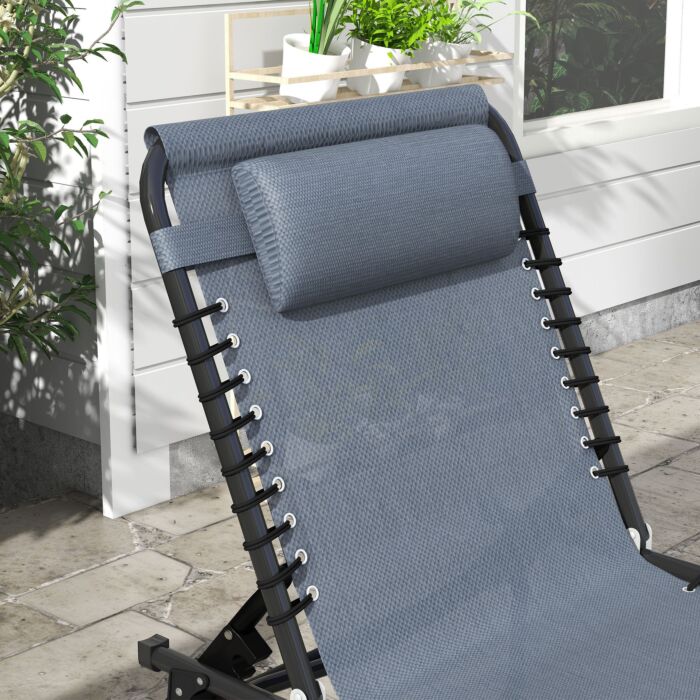 Outsunny Folding Sun Lounger Beach Chaise Chair Garden Reclining Cot Camping Hiking Recliner With 4 Position Adjustable Back - Grey