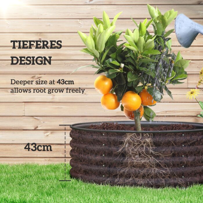 Outsunny Galvanised Raised Garden Bed With Safety Edging, Outdoor Raised Planter Box With Gloves, 120 X 120 X 43cm, Dark Grey
