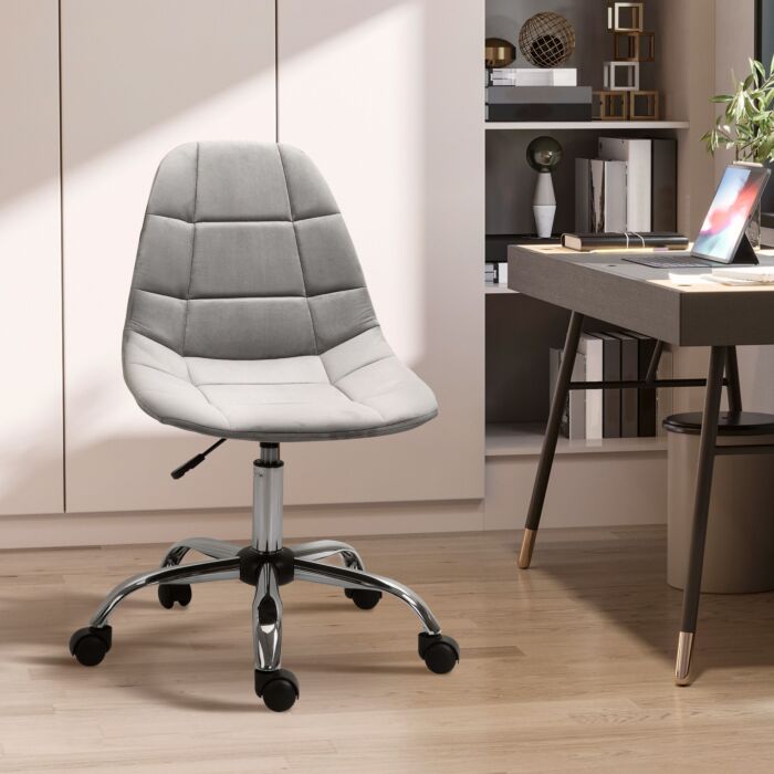 Vinsetto Ergonomic Office Chair With Adjustable Height And Wheels Velvet Executive Chair Armless For Home Study Bedroom Grey