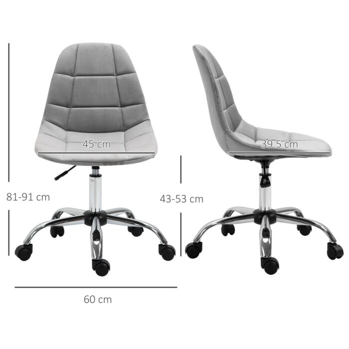 Vinsetto Ergonomic Office Chair With Adjustable Height And Wheels Velvet Executive Chair Armless For Home Study Bedroom Grey