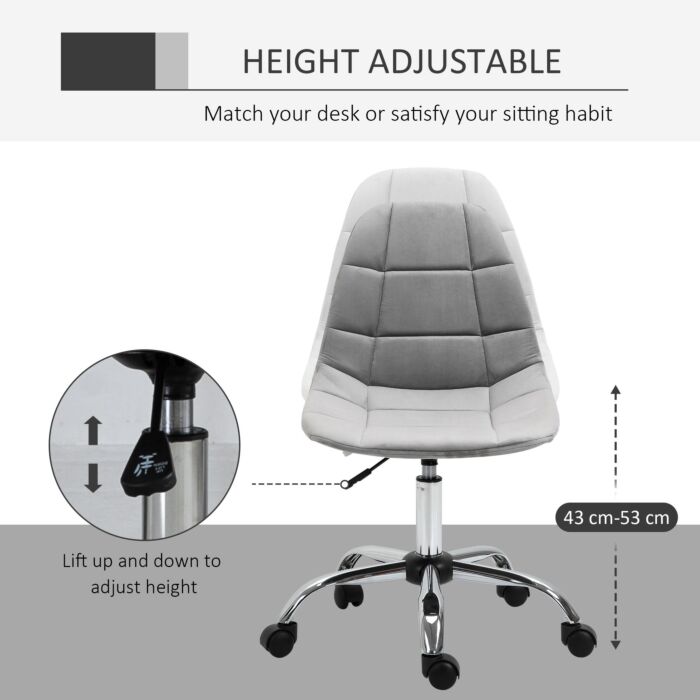 Vinsetto Ergonomic Office Chair With Adjustable Height And Wheels Velvet Executive Chair Armless For Home Study Bedroom Grey