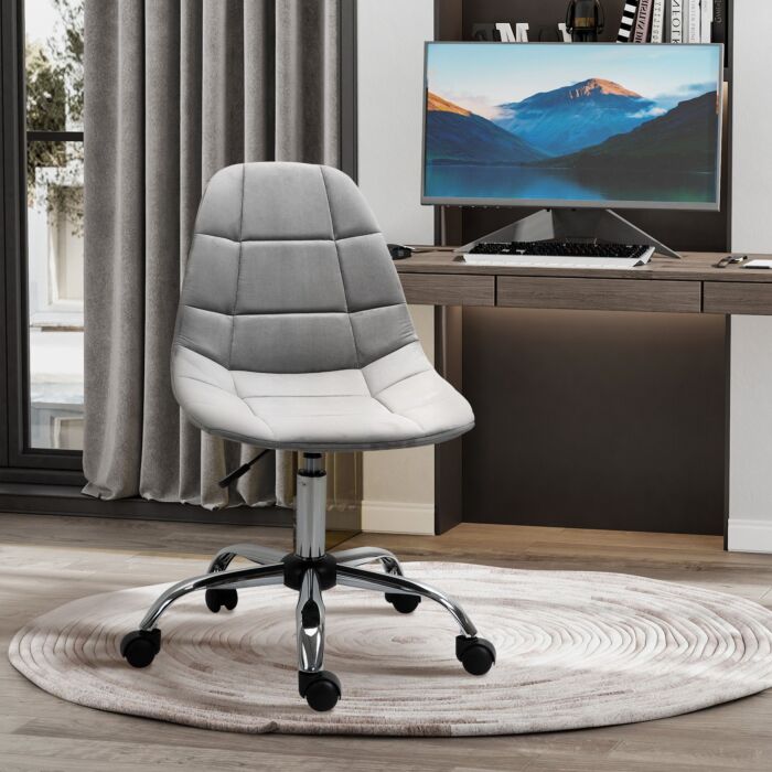 Vinsetto Ergonomic Office Chair With Adjustable Height And Wheels Velvet Executive Chair Armless For Home Study Bedroom Grey