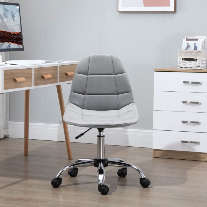 Vinsetto Ergonomic Office Chair With Adjustable Height And Wheels Velvet Executive Chair Armless For Home Study Bedroom Grey