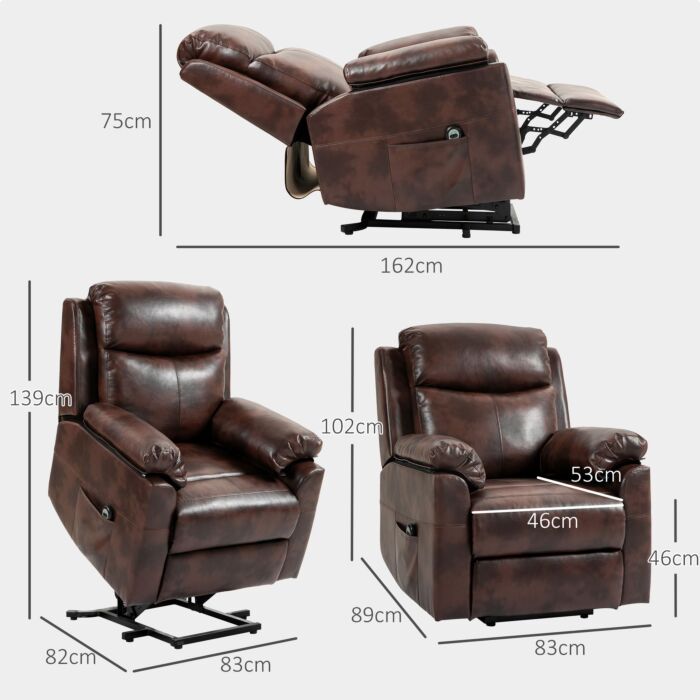 Homcom Riser And Recliner Chair, Lift Chair With Remote Control, Side Pockets, Pocket Spring, Dark Brown