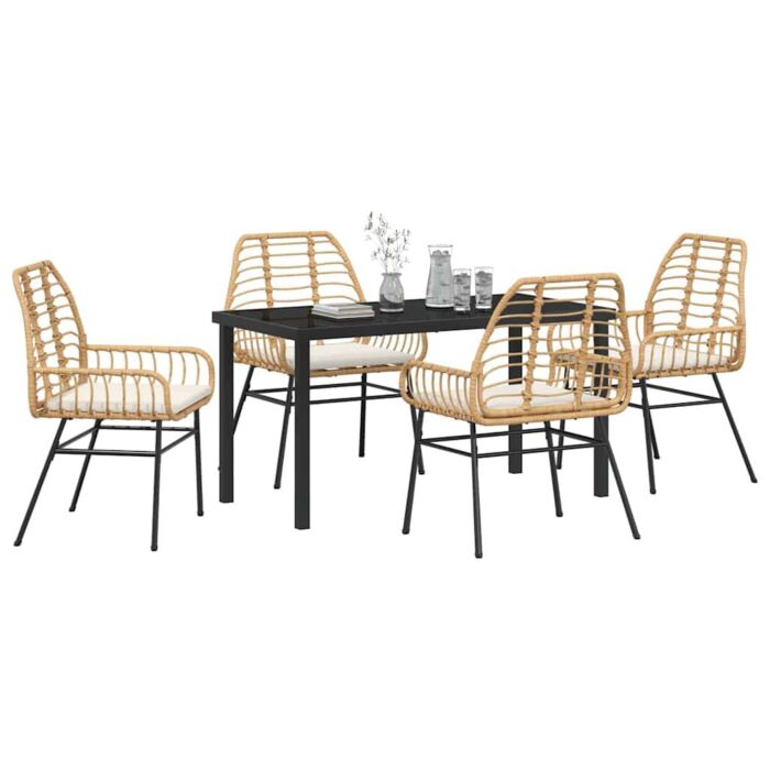 Vidaxl 5 Piece Garden Dining Set With Cushions Brown Poly Rattan