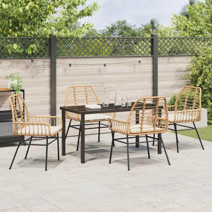 Vidaxl 5 Piece Garden Dining Set With Cushions Brown Poly Rattan