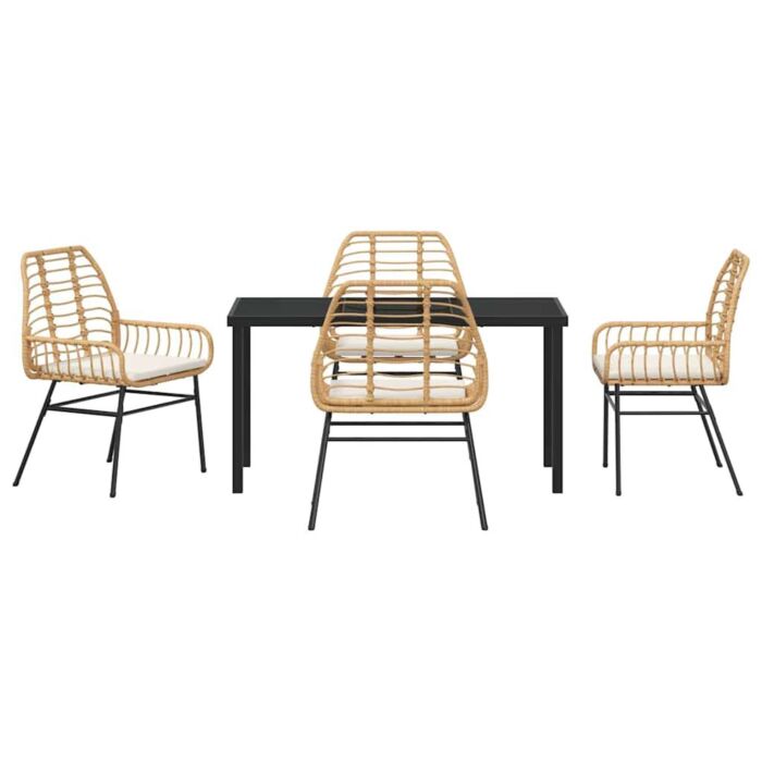 Vidaxl 5 Piece Garden Dining Set With Cushions Brown Poly Rattan